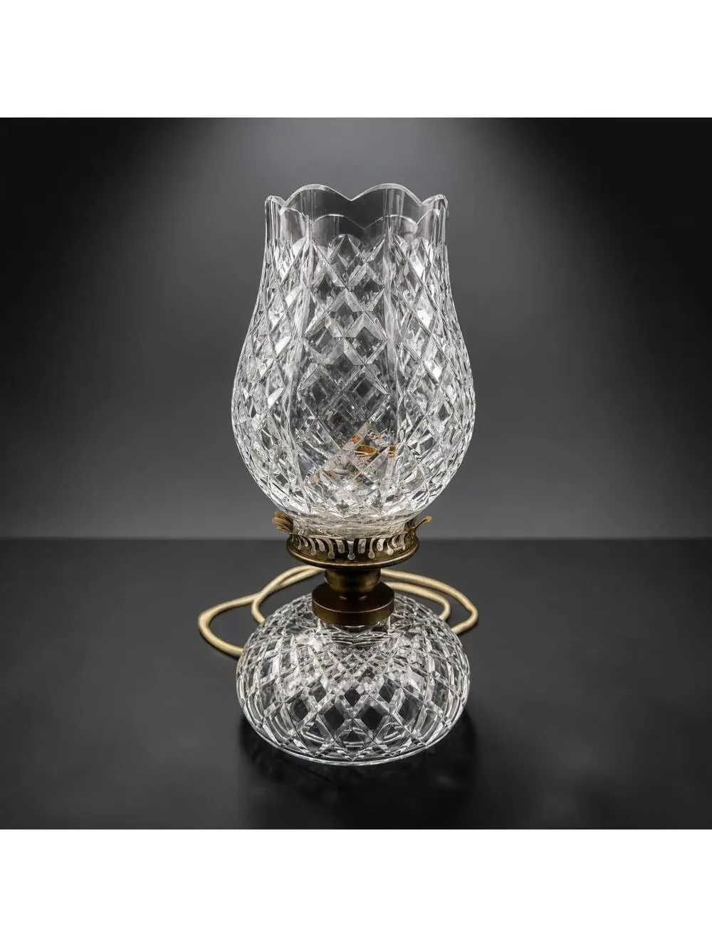 Vtg Waterford Crystal Electric Hurricane Lamp Accent Light 13